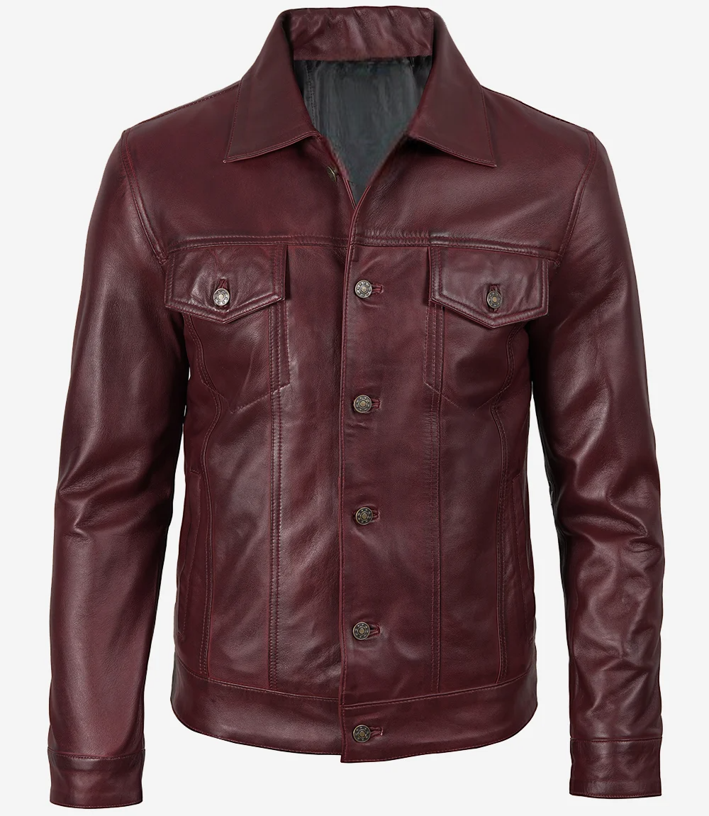 Mens-Real-Lambskin-LeatherTrucker-Jacket