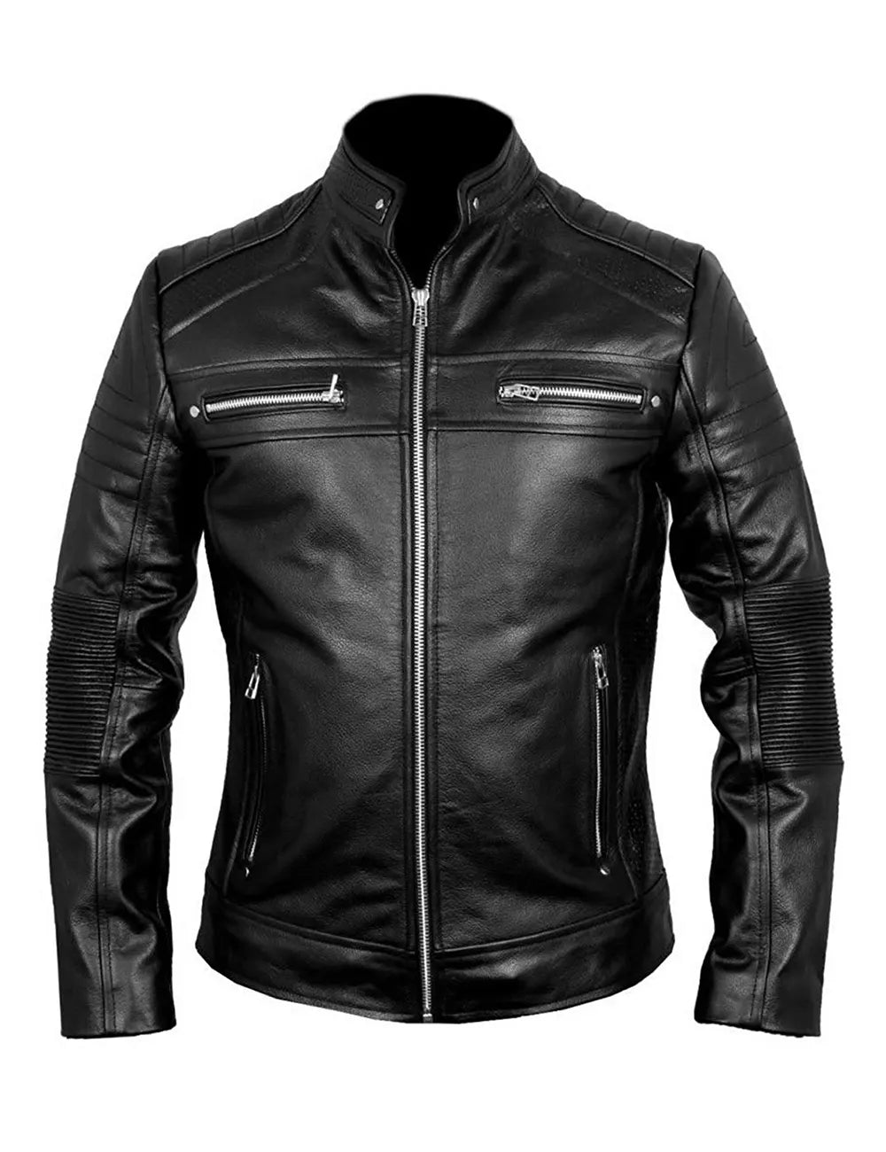 Mens Black Biker Cafe Racer Jacket