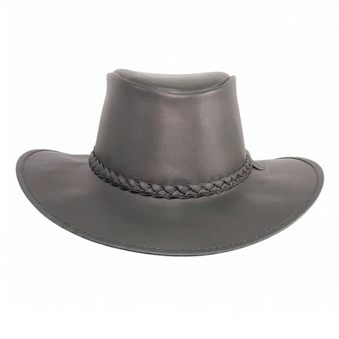 Mens Bomber Black Crushable Leather Outback Hat