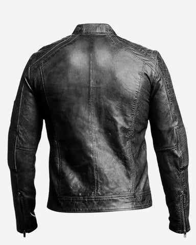 Men Black Genuine Biker Jacket