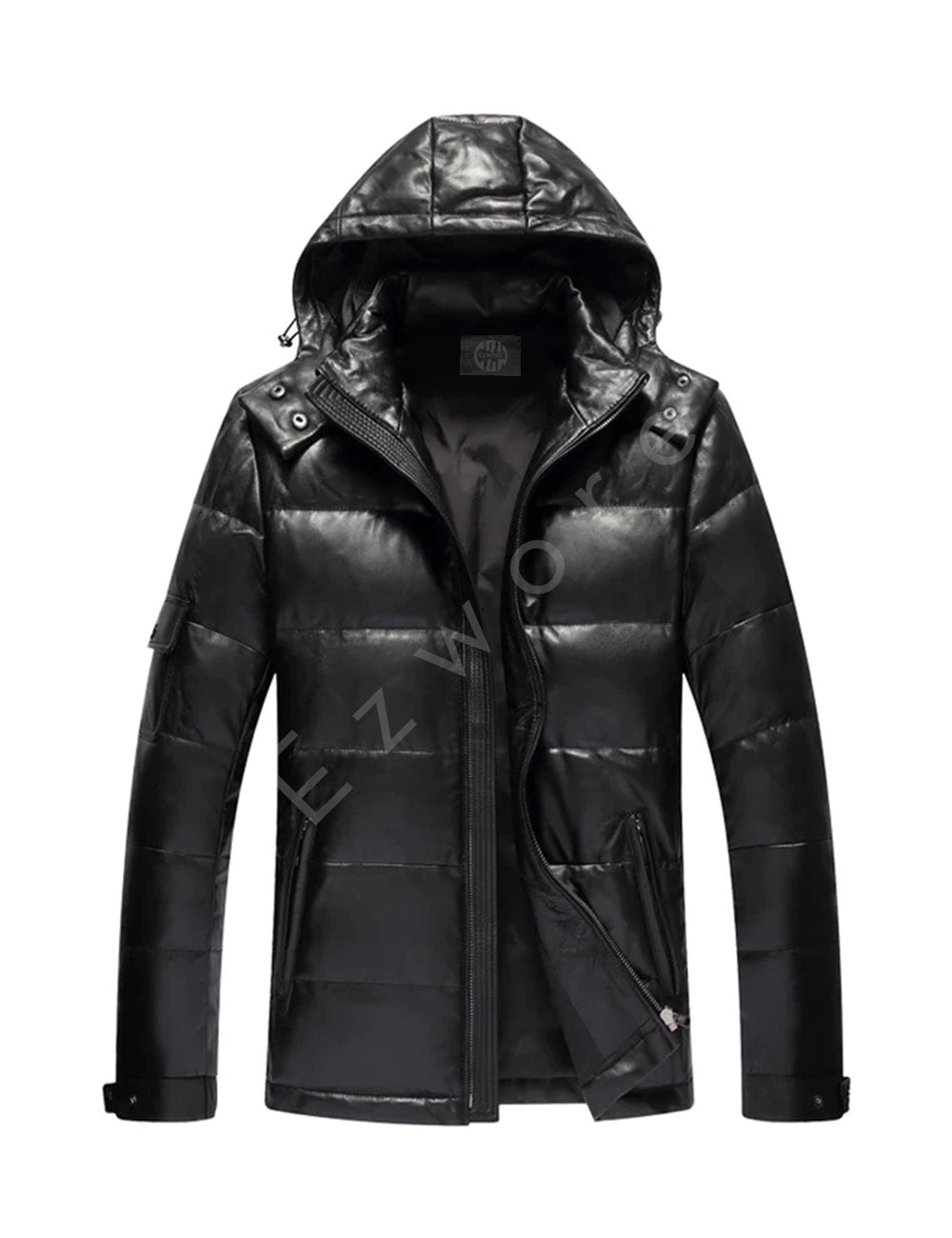 Mens Black Hooded Puffer Jacket