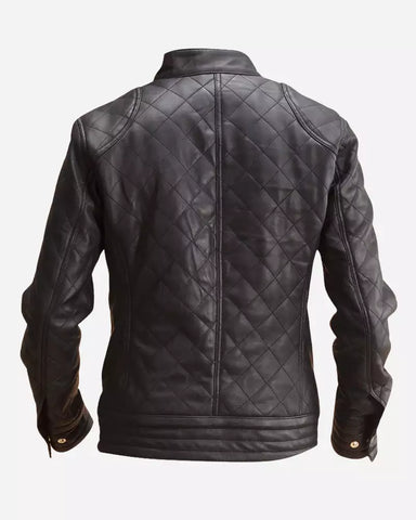 Mens Black Leather Quilted Jacket