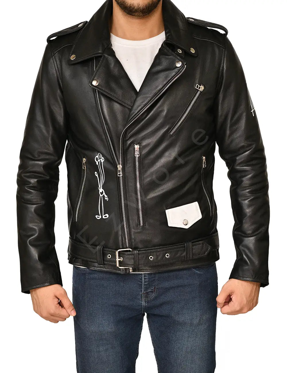 Mens Black Motorcycle Asymmetrical Jacket