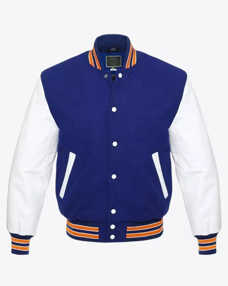 Mens Blue and White Varsity Jacket