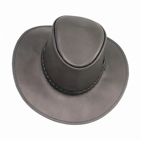 Mens Bomber Black Crushable Leather Outback Hat