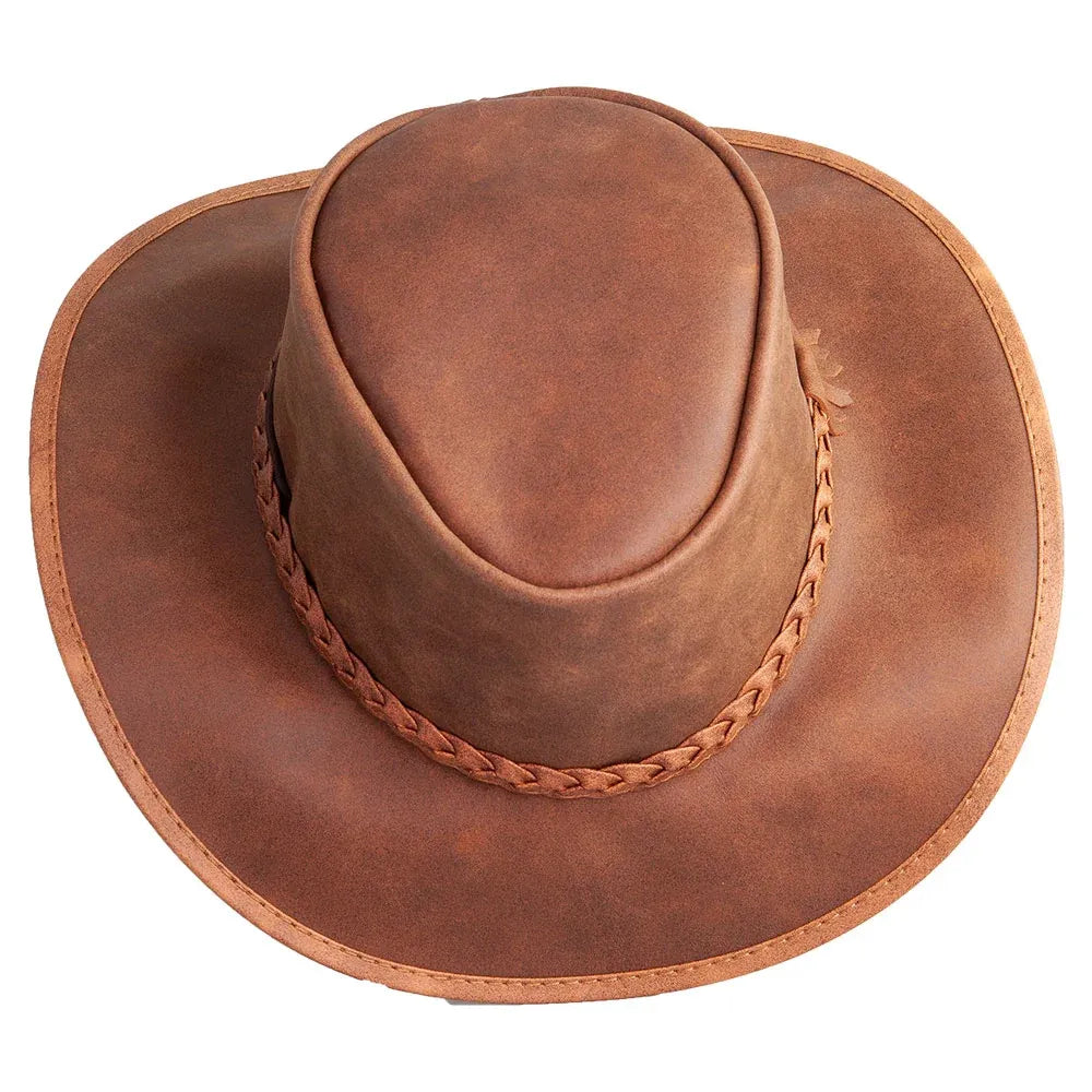 Mens Bomber Copper Crushable Leather Outback Hat