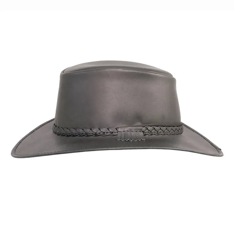 Mens Bomber Black Crushable Leather Outback Hat