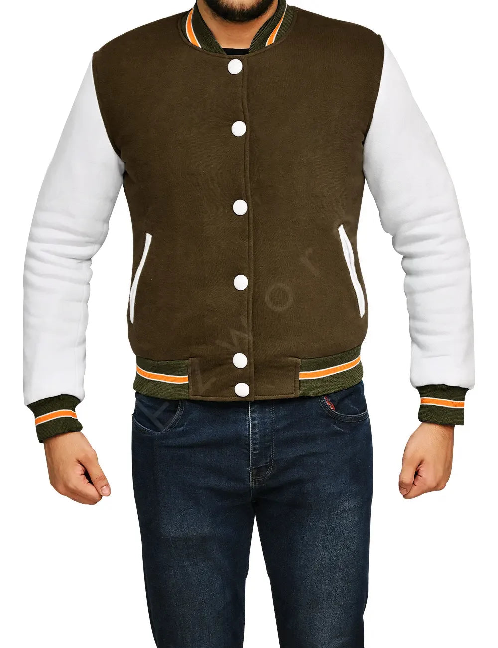 Mens Bronze and White Varsity Jacket