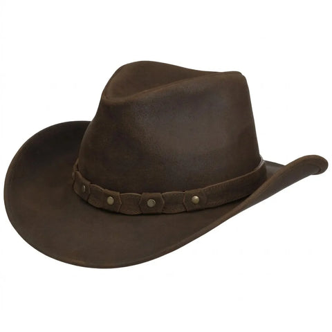 Mens Brown Leather Western Newton Hat