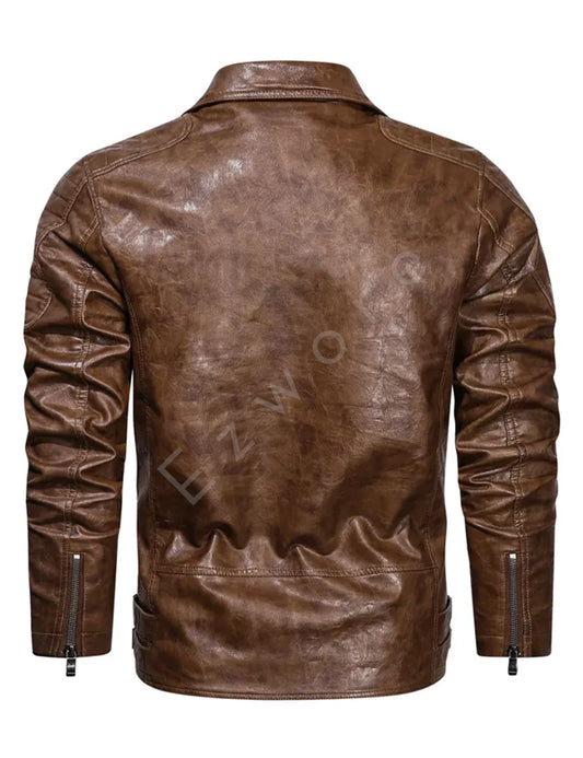 Men Casual Faux Motorcycle Leather Jacket