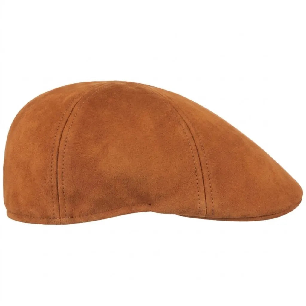 Mens Cognac Duck Bill Leather Cap