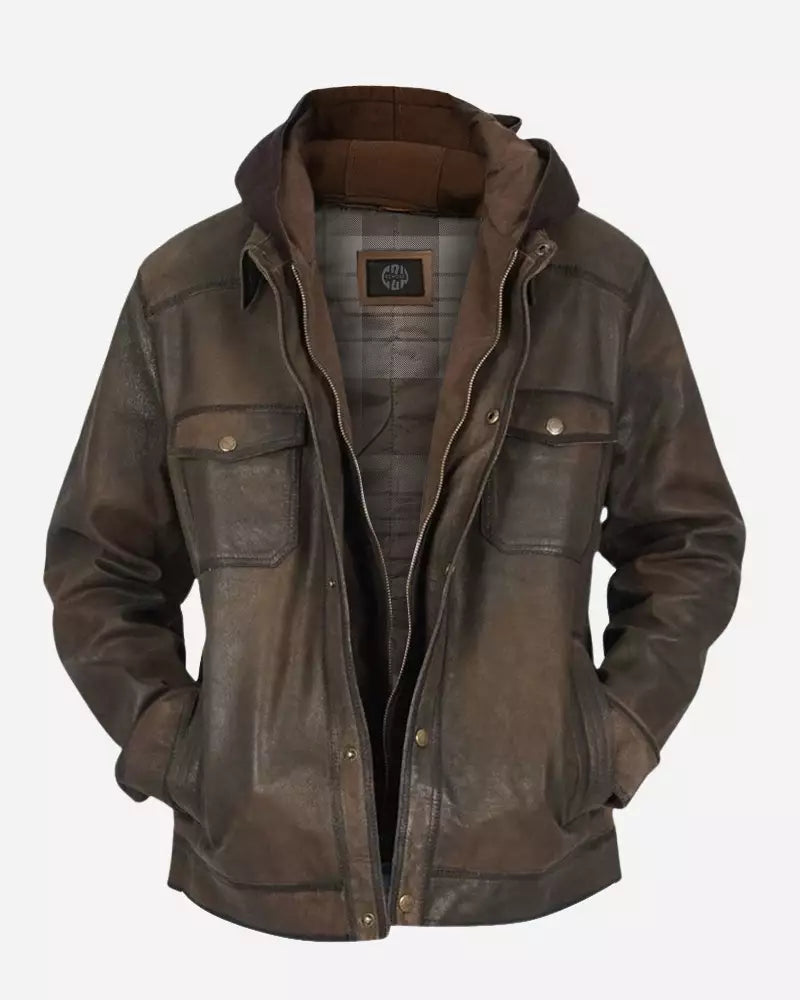 Mens Dark Brown Distressed Jacket