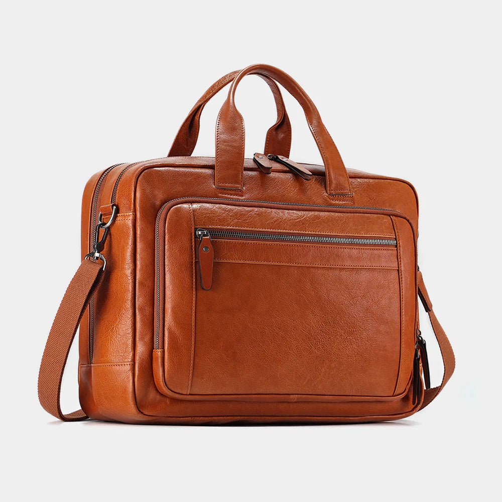 Everyday Brown Leather Laptop Satchel For Mens