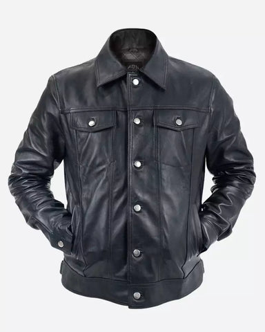 Mens Genuine Leather Trucker Jacket