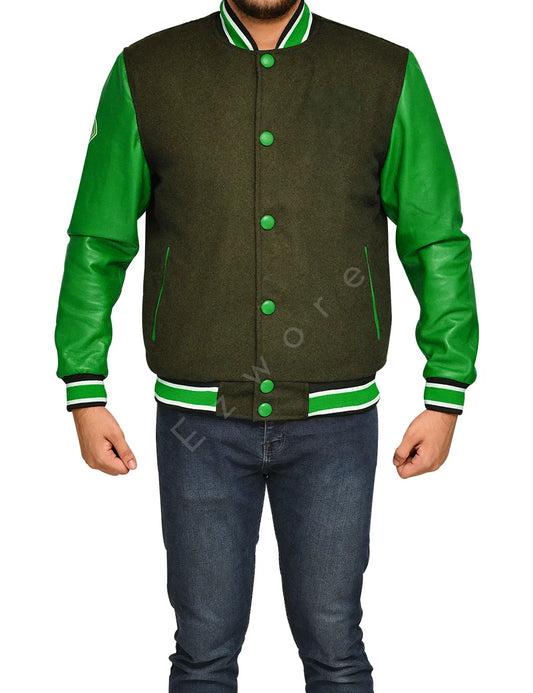 Mens Green and Black Varsity Jacket