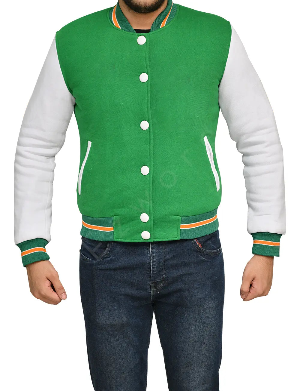 Mens Green and White Varsity Jacket