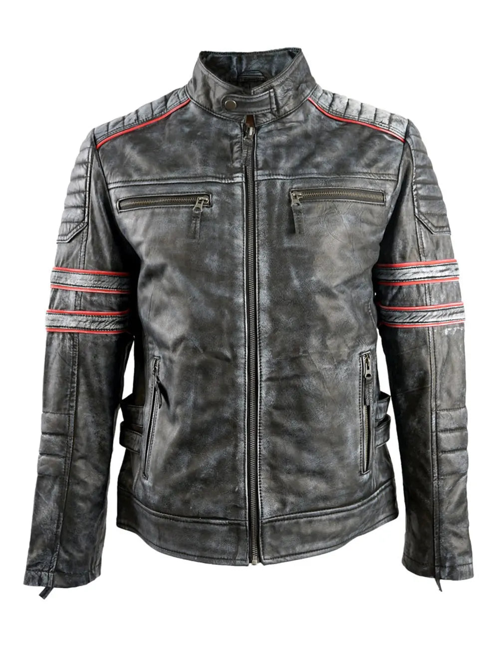 Mens Motorcycle Retro Biker Leather Jacket