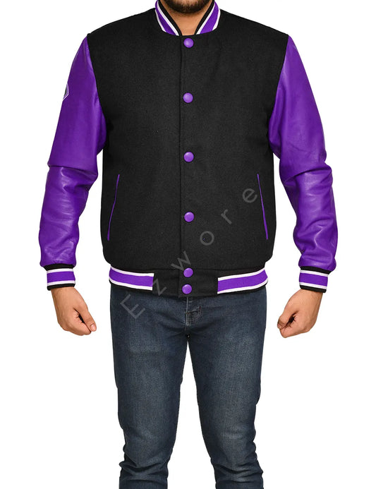 Mens Purple and Black Varsity Jacket
