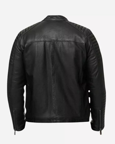 Men Black Quilted Biker Leather Jacket