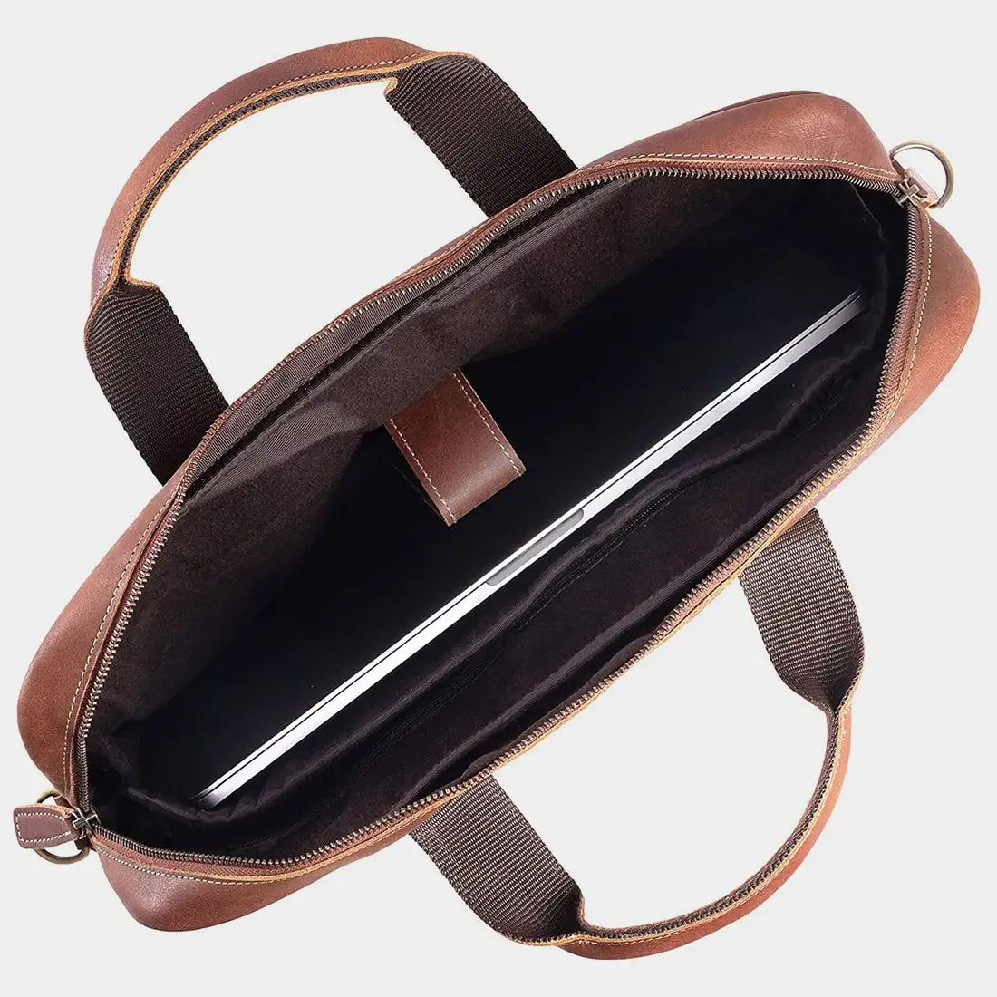 Mens Slim Brown Leather Laptop Satchel
