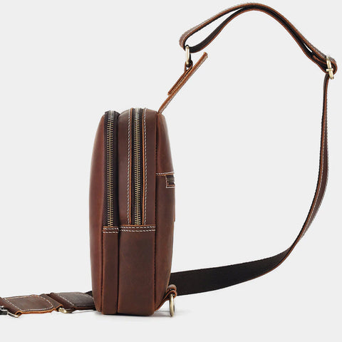 Men Sling Brown Leather Satchel