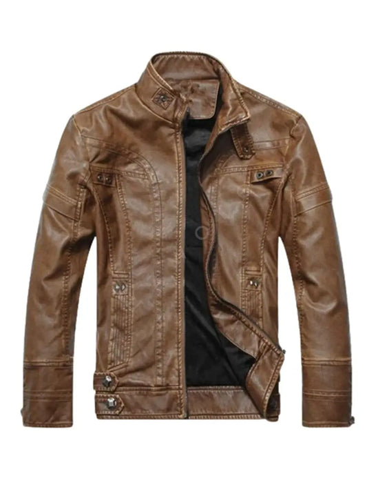 Mens Storm Lambskin Brown Leather Jacket