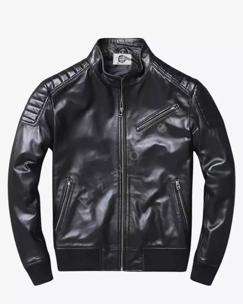 Mens Axel Genuine Lambskin Leather Bomber Jacket