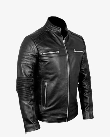 Mens Black Biker Cafe Racer Jacket