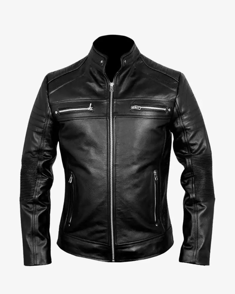 Mens Black Biker Cafe Racer Jacket