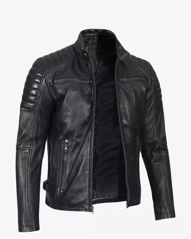 Mens Black Cafe Racer Leather Jacket