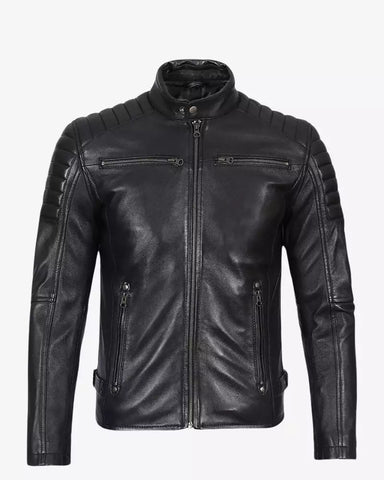 Mens Black Cafe Racer Leather Jacket