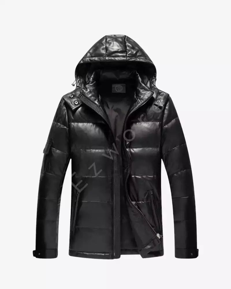 Mens Black Hooded Puffer Jacket