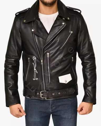 Mens Black Motorcycle Asymmetrical Jacket