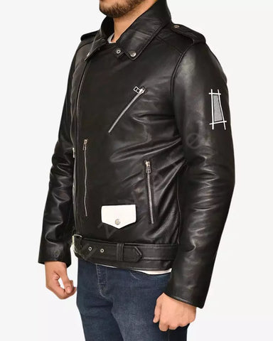 Mens Black Motorcycle Asymmetrical Jacket