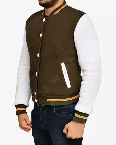 Mens Bronze and White Varsity Jacket