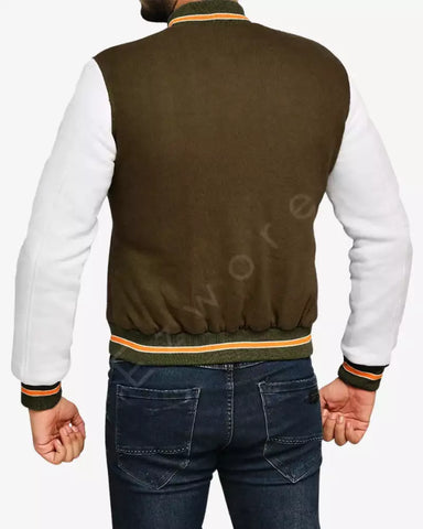 Mens Bronze and White Varsity Jacket