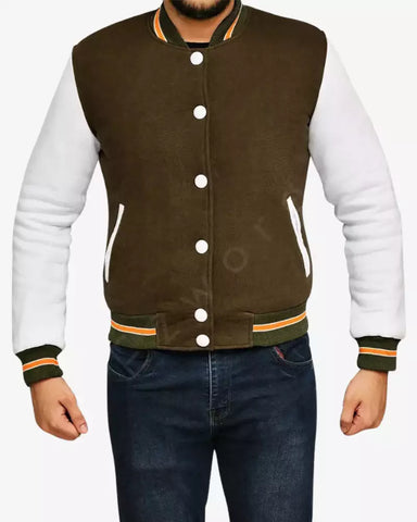 Mens Bronze and White Varsity Jacket