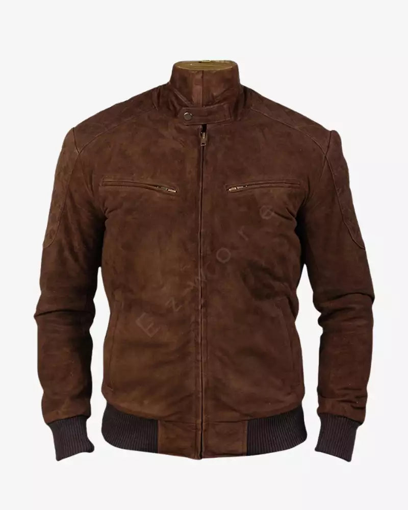 Mens Brown Bomber Suede Jacket