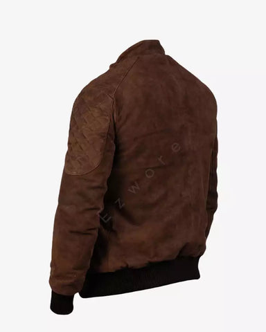 Mens Brown Bomber Suede Jacket