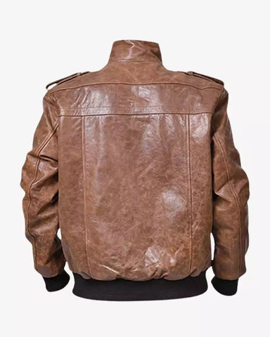 Mens Brown Leather Bomber Jacket