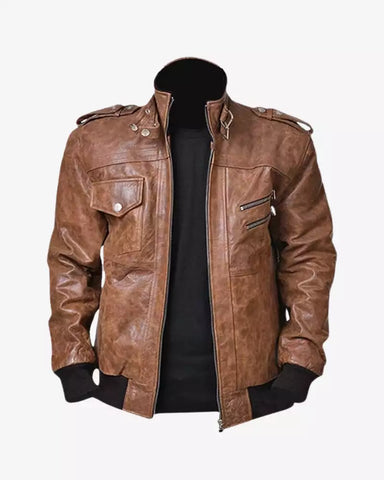 Mens Brown Leather Bomber Jacket