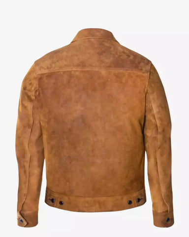 Mens Brown Suede Trucker Jacket