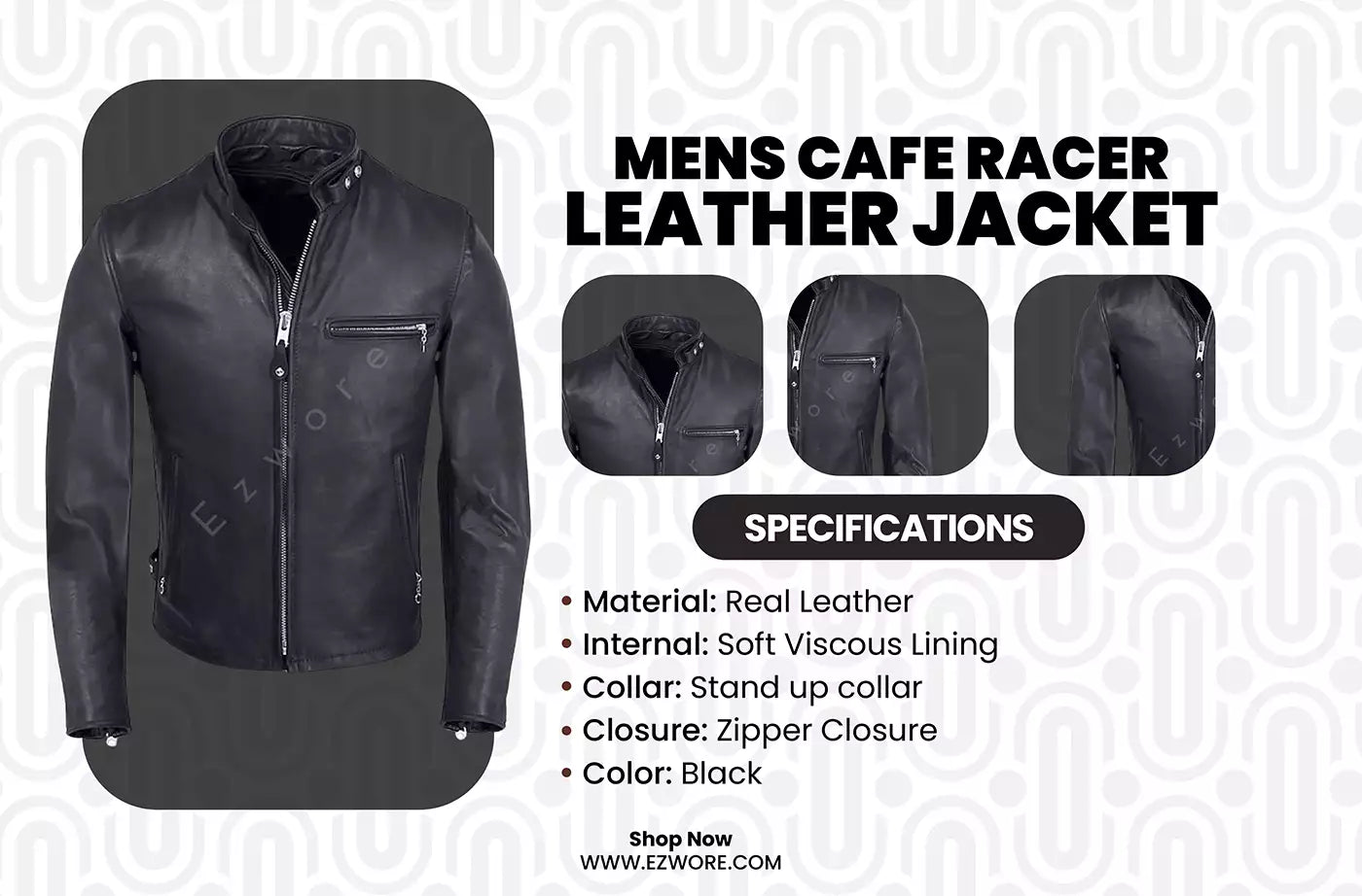 Mens Cafe Racer Leather Jacket infography