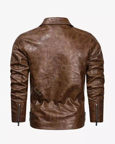 Men Casual Faux Motorcycle Leather Jacket