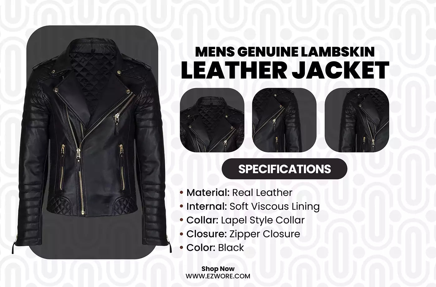 Mens Genuine Lambskin Leather Jacket infography