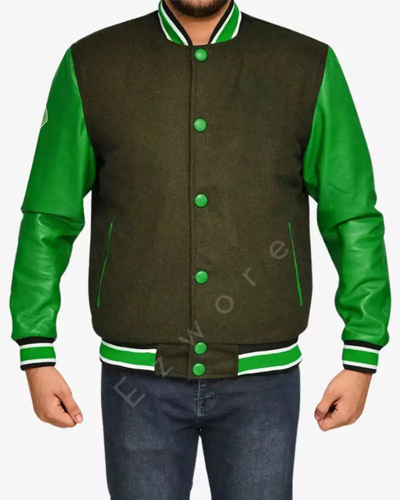 Mens Green and Black Varsity Jacket