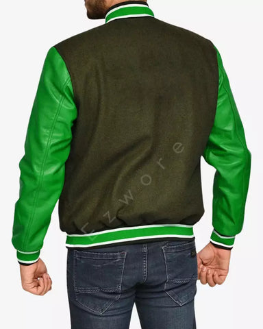 Mens Green and Black Varsity Jacket