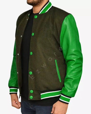 Mens Green and Black Varsity Jacket