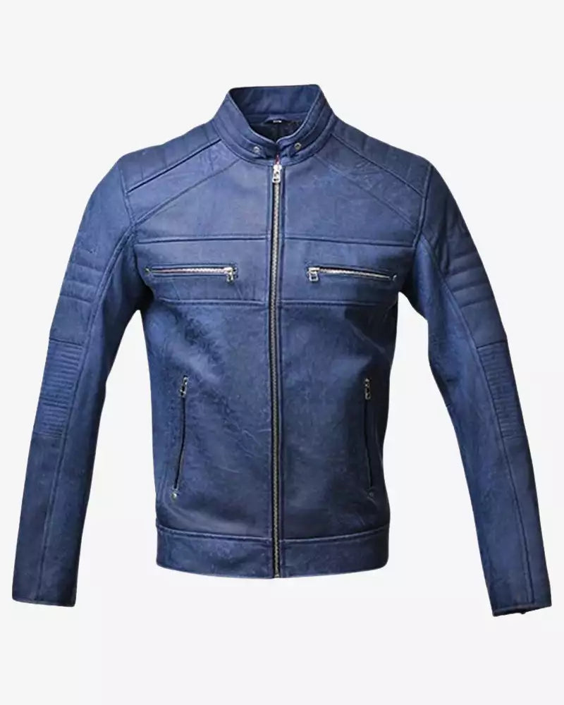 Mens Johnson Blue Leather Jacket