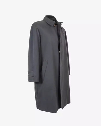 Men's Knee Nappa Black Leather Overcoat